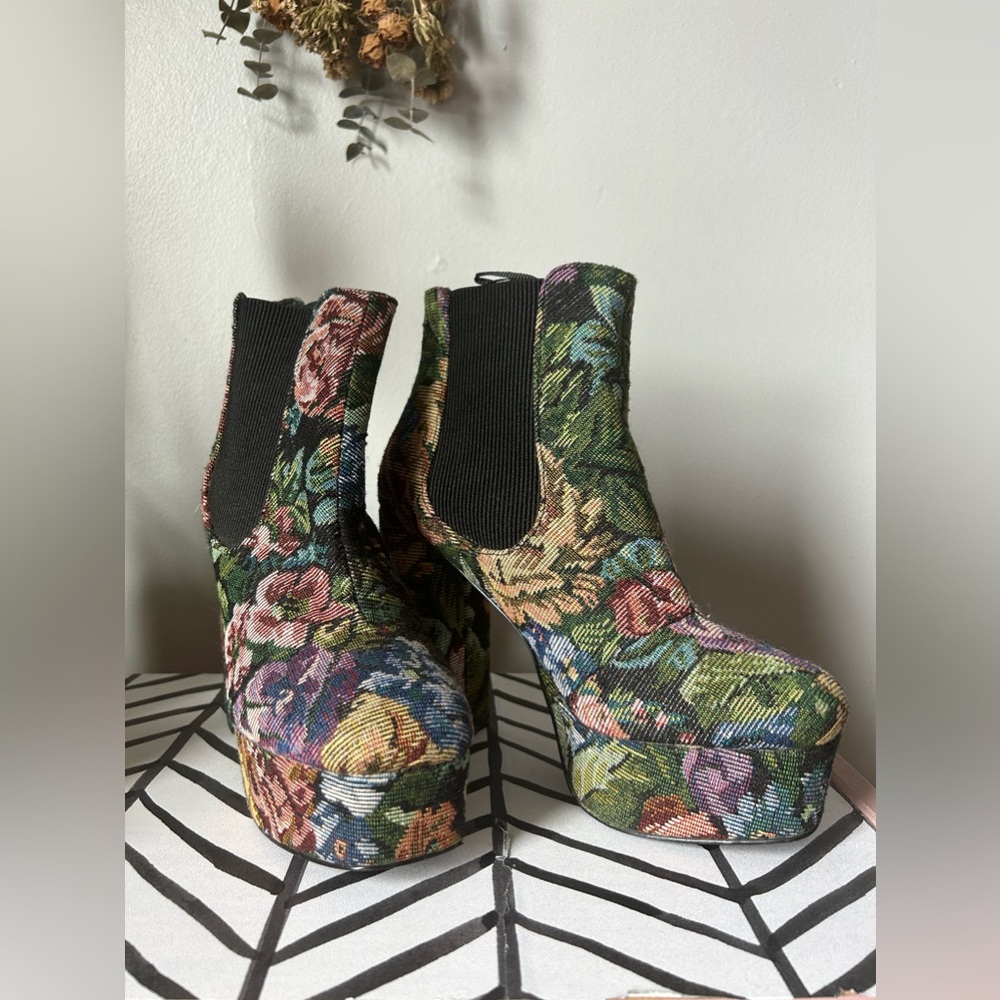 Tapestry Platform Block Heel Boots